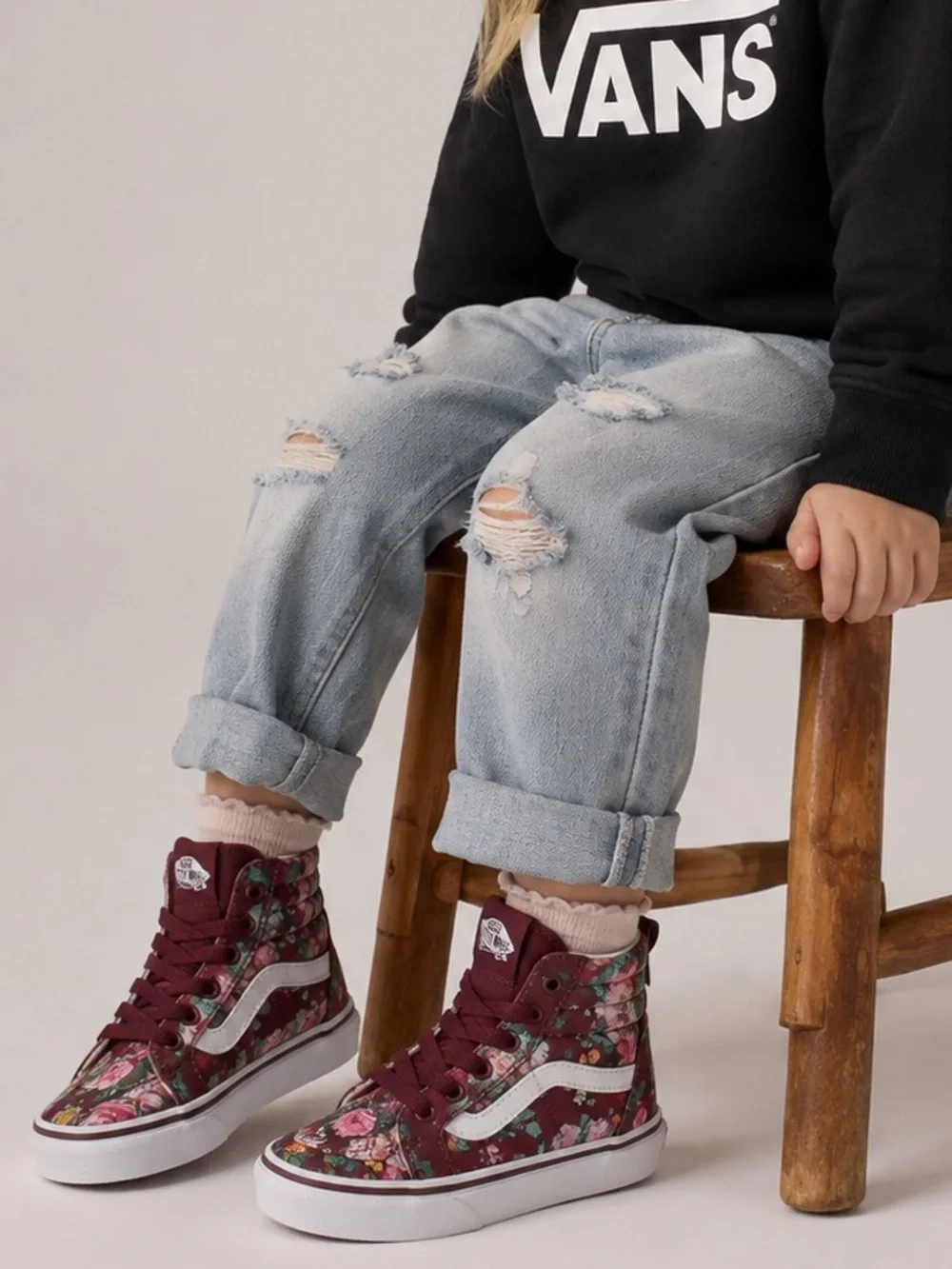 Vans Sk8-Hi Zip Burgundy Floral Butterfly High Top Sneakers Toddler, Size 7